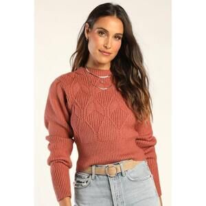 Lulus Snow Day Romance Terracotta Cable Knit Cropped Sweater - Size S